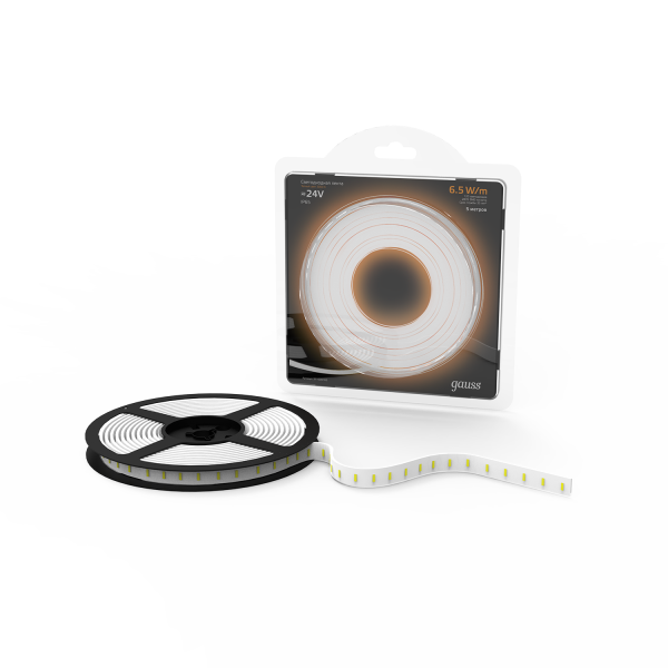 Купить Gauss Лента LED 2835/120-SMD 6.5W 24V DC теплый белый IP65 (блистер 5м) 1/50 311000165