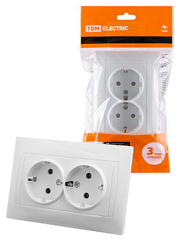 TDM Розетка двойная 2П+З 16А 250В белая "Лама" SQ1815-0025