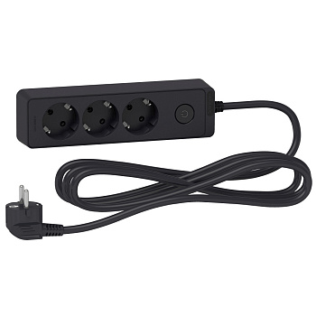 SE Unica Extend Черный Удлинитель 3 розетки 2К+З, кабель 3м ST9433B