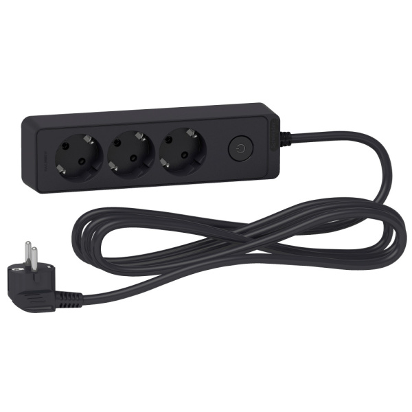 SE Unica Extend Черный Удлинитель 3 розетки 2К+З, кабель 3м ST9433B