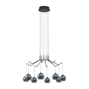 Eglo 39511 Cветодный подвес ROVIGANA димм., 8х3,3W(LED), ?670, H1210, сталь, черный/дым. стекло, опал