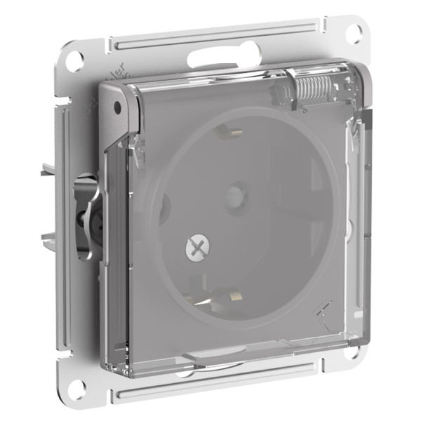 Systeme Electric AtlasDesign Aqua Алюминий Розетка с/з со шторками с прозрач. крышк, 16А,IP44, мех