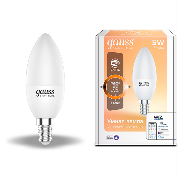 Gauss Лампа Smart Home С37 5W 470lm 2700К Е14 диммируемая LED 1100112