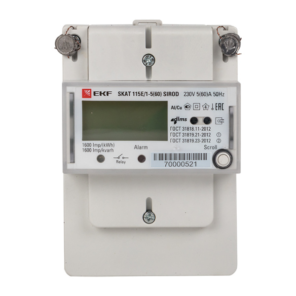 Купить EKF PROxima Счетчик электрической энергии однофазный многотарифный SKAT 115E/1-5(60) SIROD (встроеное реле)¶ 11502R