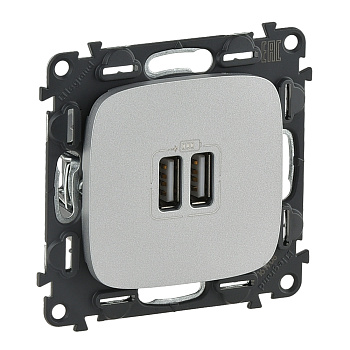 Legrand Valena ALLURE Алюм Розетка 2-ая USB 240В/5В 1500мА (с лицевой панелью) 754997