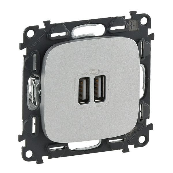Legrand Valena ALLURE Алюм Розетка 2-ая USB 240В/5В 1500мА (с лицевой панелью) 754997