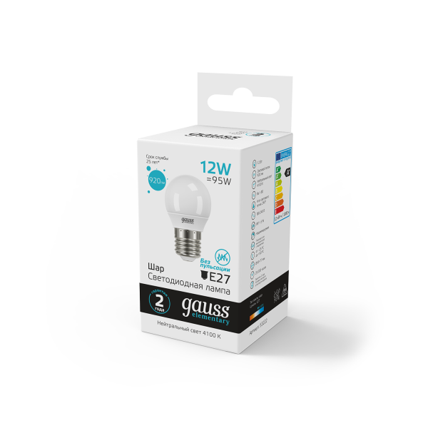 Купить Gauss Лампа Elementary Шар 12W 920lm 4100K Е27 LED 53222