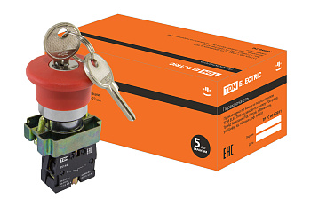 TDM Кнопка BS142 "Грибок"с ключом красный d22мм 230В 1р SQ0704-0023