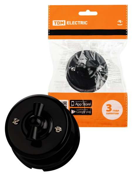 TDM Выключатель поворотный проходной с ручкой (бантик) 10А черный «Виви» SQ1820-1205