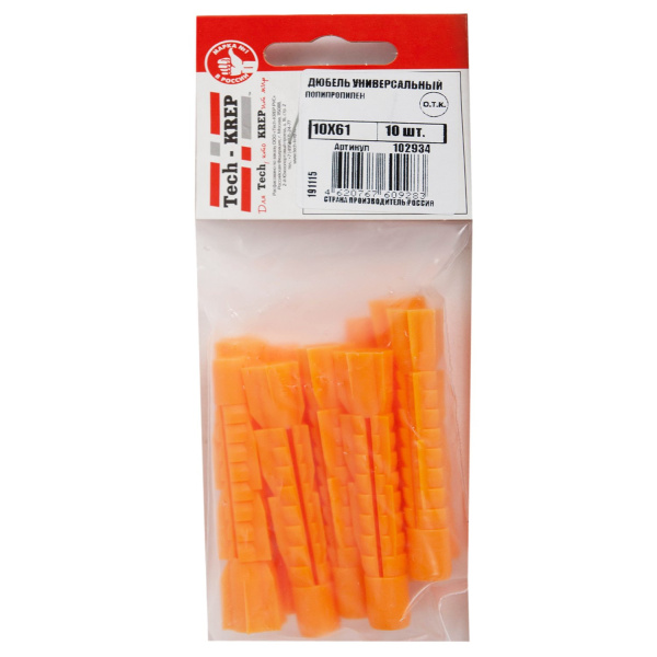 Купить Tech-Krep Дюбель универсальный 10х61 (полипропилен) (10 шт) - пакет 102934