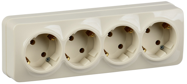IEK GLORY РС24-3-ХК Розет. 4-ая с з/к о/у 16А GLORY кремовый