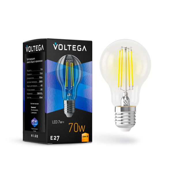 Voltega VG10-A60E27warm7W-F ЛОН Е27 2800К 7W 7140