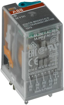 ABB Реле Steckbares Interface-Relais A1-A2=24VDC, 4We 250V/6A, Diode, LED 1SVR405614R1100