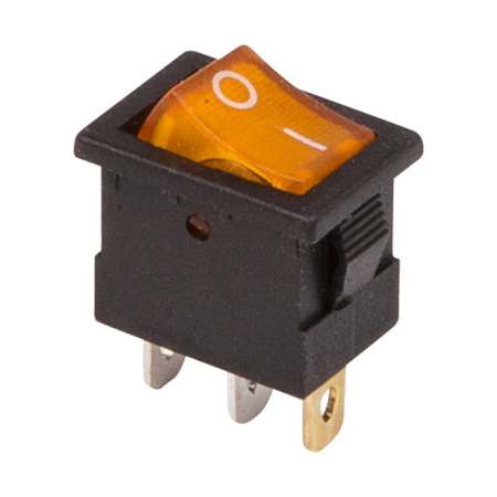 Выключатель клавишный 12V 15А (3с) ON-OFF желтый с подсветкой Mini Rexant 36-2172