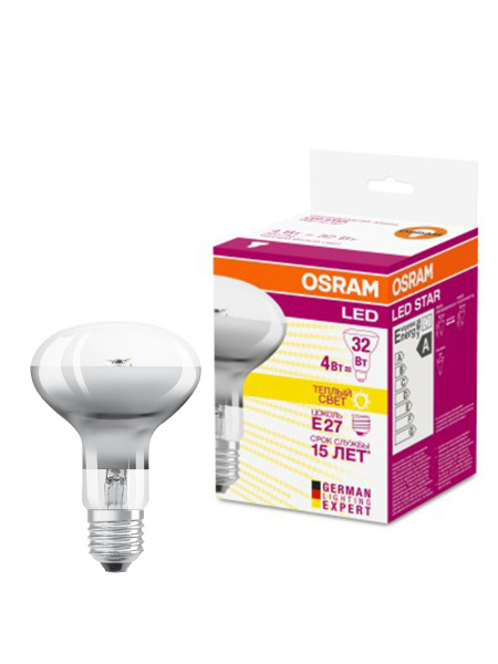Купить Osram Светодиодная лампа направленного света LED STAR R80 4W (замена 32Вт), теплый белый свет, Е27 4058075055438