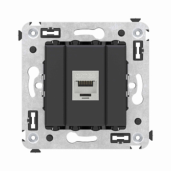 DKC Компьютерная розетка RJ-45 без шторки в стену, кат.6А одинарная экранированная, "Avanti", "Черный матовый"