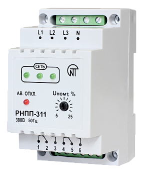 Новатек-Электро Трехфазное реле напряжения РНПП-311-0, 380 В, реле последовательности, перекоса, обрыва фаз, настройка порогов напряжения АПВ - 0 сек.