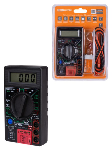 TDM Мультиметр цифровой серия "МастерЭлектрик" М-7300 (каб.тестер RJ-11,12,45) SQ1005-0010