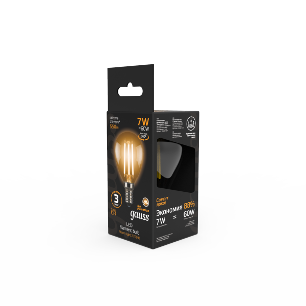Купить Gauss Лампа Filament Шар 7W 550lm 2700К Е14 LED 105801107