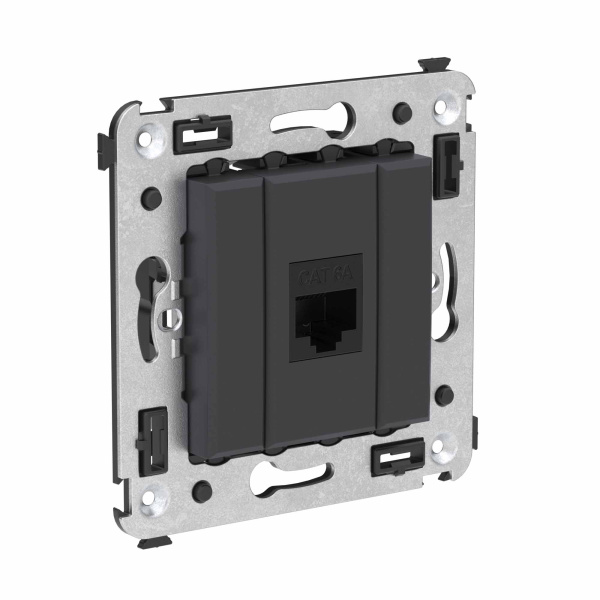 Купить DKC Компьютерная розетка RJ-45 без шторки в стену, кат.6А одинарная, "Avanti", "Черный матовый"