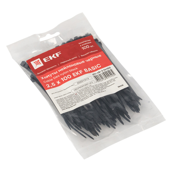 Купить EKF Basic Хомут нейлоновый черный (2,5х100) (100шт.)