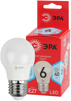 ЭРА ECO LED P45-6W-840-E27 (диод, шар, 6Вт, нейтр, E27)