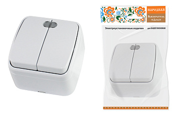 TDM Выключатель 2-кл. открытой установки с подсветкой IP20 10А, белый "Дача" Народная SQ1824-0004