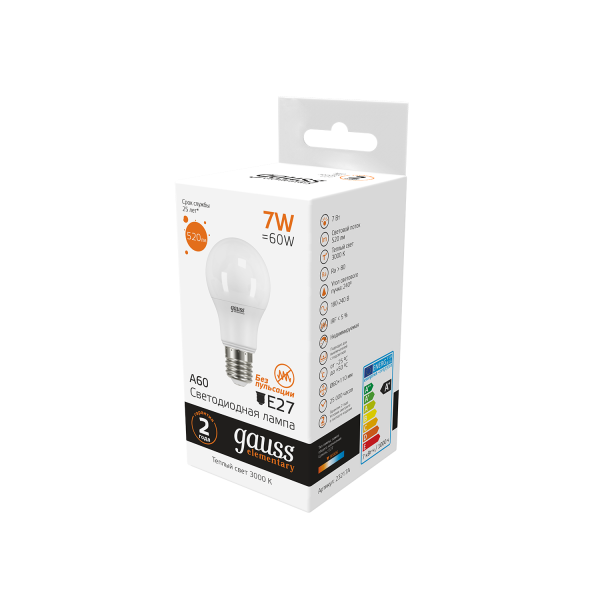 Купить Gauss Лампа Elementary A60 7W 520lm 3000K E27 LED 23217A
