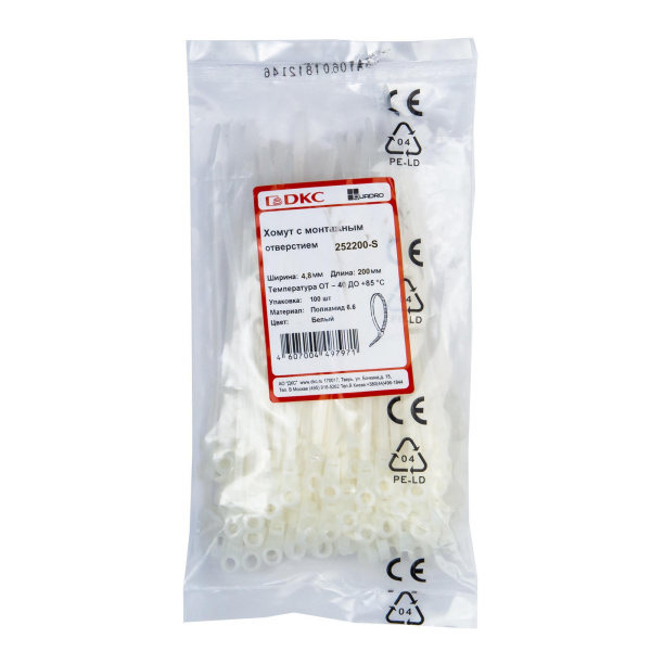 Купить DKC Хомут P6.6 с монтажным отверстием, белый, 4.8x200
