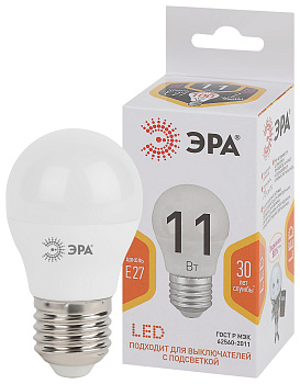 ЭРА LED P45-11W-827-E27 (диод, шар, 11Вт, тепл, E27)