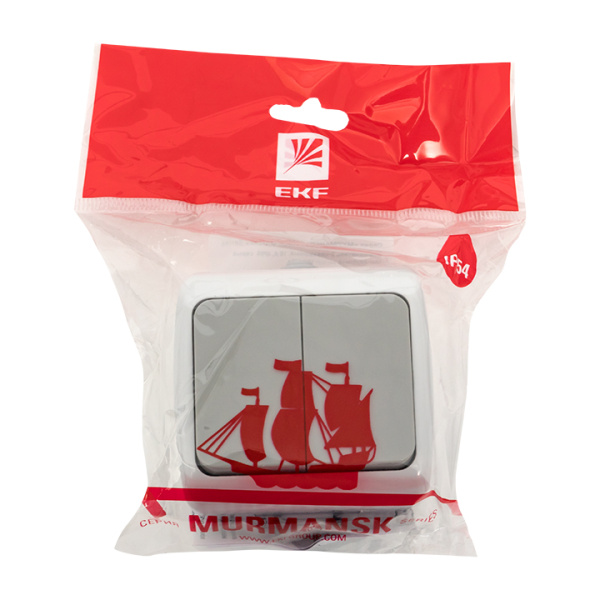 Купить EKF PROxima Мурманск Выключатель 2-клавишный 10А IP54 серый