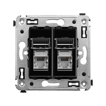 DKC Компьютерная розетка RJ-45 в стену, кат.6 двойнаяэкранированная,"Avanti", "Черный квадрат"