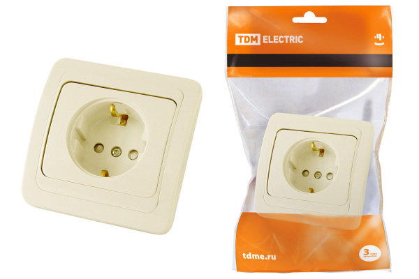 TDM Розетка 2П+З 16А  c защитными шторками сл. кость "Валдай" SQ1804-0124