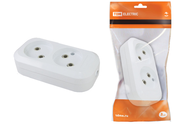 TDM Колодка розеточная 2 гнезда 2П б/з 10А 250В белая SQ1806-0012