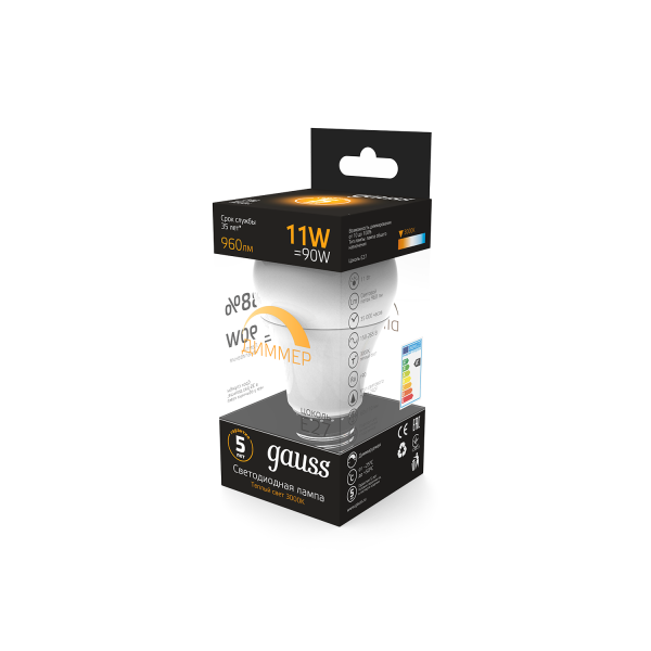 Купить Gauss Лампа A60 11W 960lm 3000К E27 диммируемая LED 102502111-D