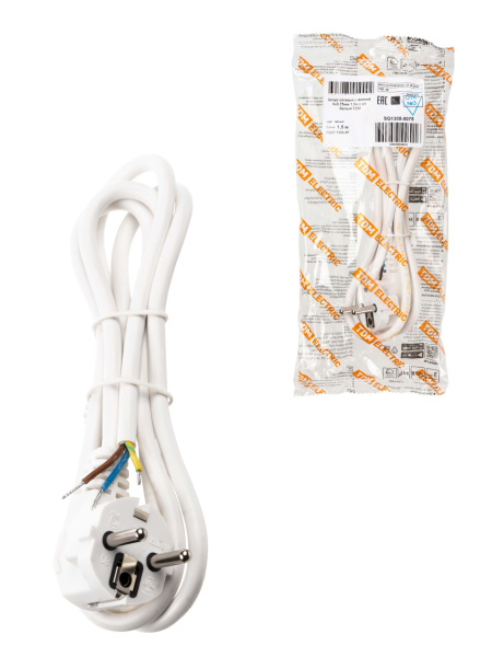 TDM Шнур сетевой с вилкой ПВС 3x0,75мм2 1,5м с/з белый SQ1305-0075