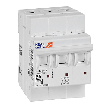 КЭАЗ OptiDin BM63 Автоматический выключатель 3P 6А B 4,5кА AC (BM63-3B6-4,5-УХЛ3) 329517