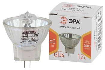 ЭРА GU4-MR11-50W-12V-30CL Галогенная лампа софит, 50Вт, 12V, нейтр, GU4
