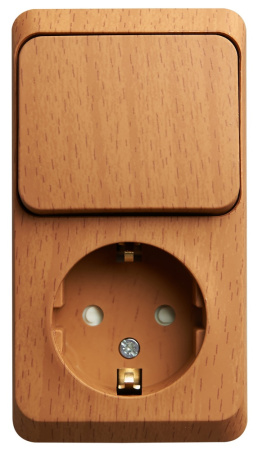 SE Этюд наруж Бук Блок: Розетка с/з со шторками + выключатель 1-клавишный BPA16-201T