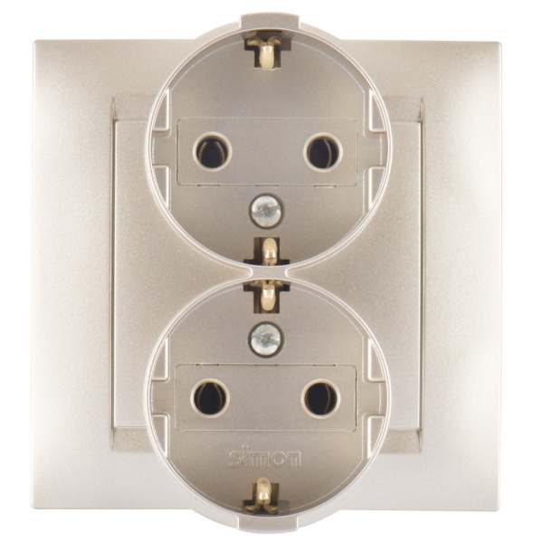 Simon 15 Шампань Розетка 2-ая с/з, 16А, 250В, винт.зажим 1590459-034