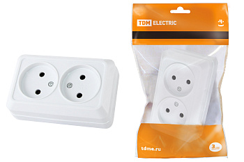 TDM Розетка двойная 2П открытой установки IP20 10А, белая "Ладога" SQ1801-0017