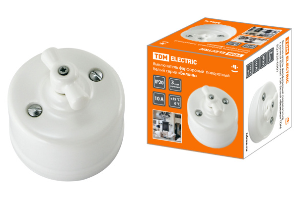 TDM Выключатель фарфоровый поворотный с ручкой (бантик) 10А белый «Болонь» SQ1820-0001