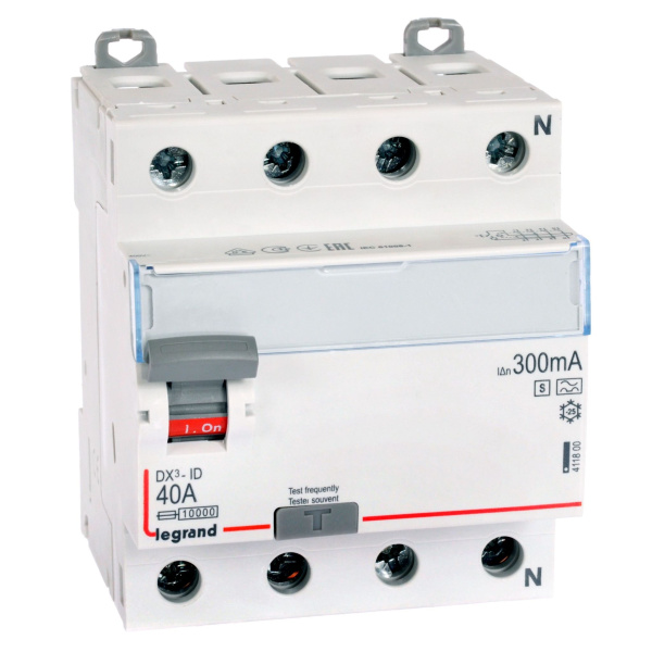 Купить Legrand DX3 УЗО 4P 40А AS 300мА N справа 411800