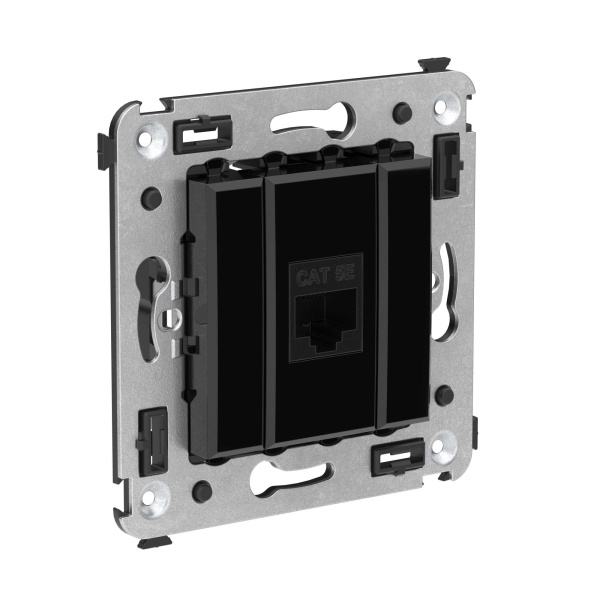 Купить DKC Компьютерная розетка RJ-45 без шторки в стену, кат.5е одинарная, "Avanti", "Черный квадрат"