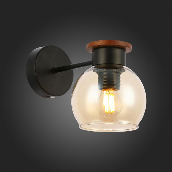 Купить Evoluce SLE108101-01 Светильник настенный Черный, Темное дерево/Прозрачный, Янтарный E14 1*60W