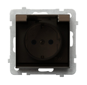 Ospel Sonata Шоколадный металлик Розетка 1-ая с/з IP44 с крышкой  Schuko, без рамки GPH-1RS/m/40/d