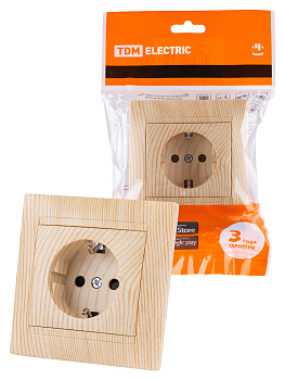 TDM Розетка 2П+З 16А 250В с защ. шт. сосна "Лама" SQ1815-0311