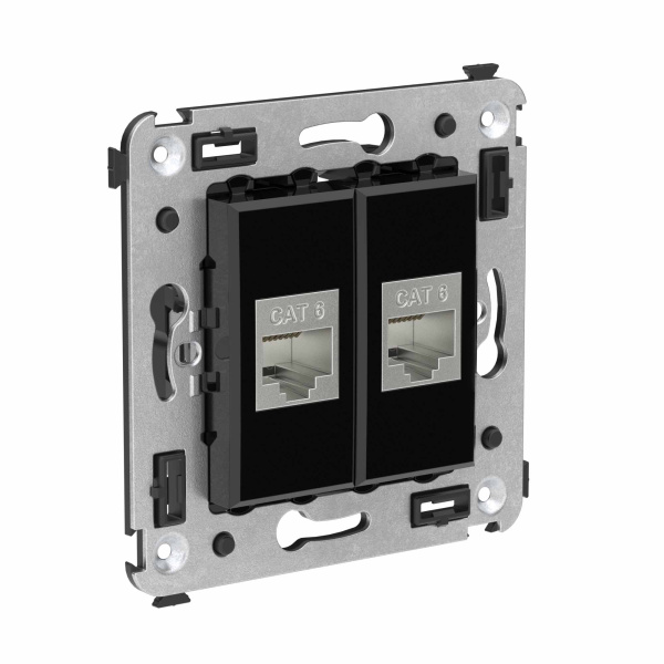 Купить DKC Компьютерная розетка RJ-45 без шторки в стену, кат.6 двойная экранированная, "Avanti", "Черный квадрат"