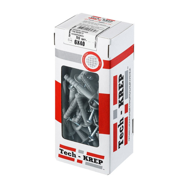 Tech-Krep Дюбель-гвоздь 6х40 гриб. манжета (полипропилен) (50 шт) - коробка с ок Tech-Kre 112709