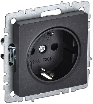 IEK BRITE BASE Черный Розетка 1-м с/з с защ штор 16А РС14-1-0-БрЧ